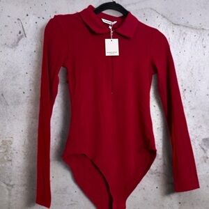 NWT MANGOPOP WOMEN’S LONG SLEEVE BODYSUIT SIZE S BURGUNDY